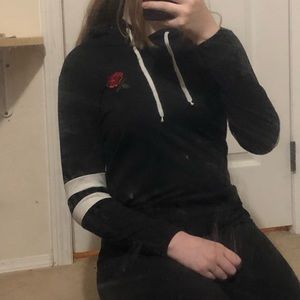 Stripe Rose embroidered Black Hoodie